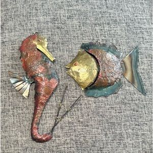 Copper Handcrafted Painted Sea Horse and Fish